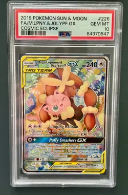 Pokemon Mega Lopunny & Jigglypuff GX #226/236 Sm-Cosmic Eclipse PSA 10 GEM MINT - Image 1