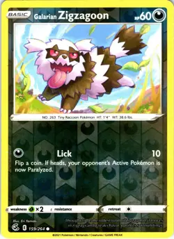 Galarian Zigzagoon 159/264 Common Fusion Strike Pokemon Reverse Holo Near Mint - Image 1