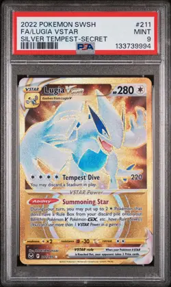 Lugia Vstar Pokemon Sword & Shield Silver Tempest 211 NM PSA 9 - Image 1