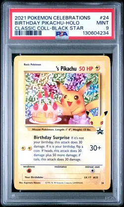 2021 POKEMON CELEBRATIONS CLASSIC COLLECTION #24 BIRTHDAY PIKACHU-HOLO PSA 9 - Image 1