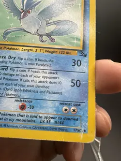 Articuno 17/62 NON HOLO Rare Fossil Pokemon Unlimited HP/DMG - Image 4