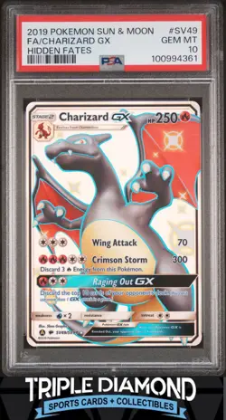 2019 Pokemon Sun & Moon Hidden Fates #SV49 Charizard GX FA PSA 10 FDP137 - Image 1