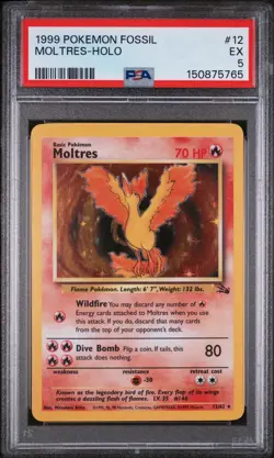 1999 POKEMON FOSSIL #12 MOLTRES-HOLO PSA 5 - Image 1