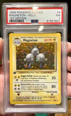 Pokemon TCG Magneton 9/102 Base Set Holo 1st Edition French 1999 PSA 7 - Image 1
