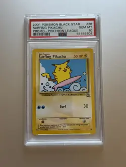 Surfing Pikachu 28 Pokemon League Black Star Promo PSA 10 - Image 1
