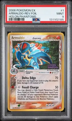 2006 POKEMON EX HOLON PHANTOMS #1 ARMALDO-REVERSE FOIL PSA 9 - Image 1
