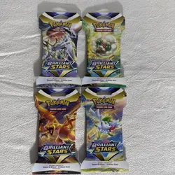 4x Pokemon TCG Brilliant Stars Sleeved Booster Pack LOT OF 4 PACKS Art Set New - Image 1