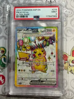 2024 Pokemon SSP EN #219 Pikachu ex Ultra Rare PSA 9 MINT - Image 1