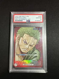 One Piece Roronoa Zoro Alt Art Card OP01-001 Japanese PSA 10 - Image 1