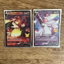 Pokemon TCG Lance's Charizard V & Dark Sylveon V SWSH Promo Celebrations Set NM - Image 1