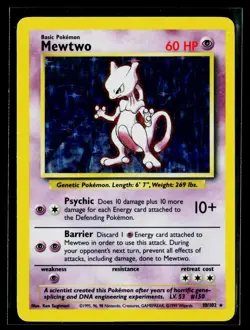 Mewtwo Pokemon Card Holo 10/102 Base Set Unlimited Rare Vintage LP/MP - Image 1