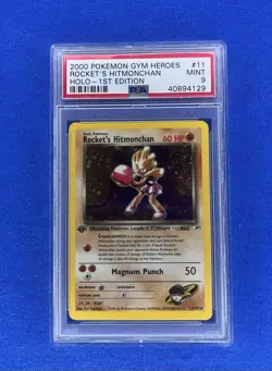 2000 Rocket's Hitmonchan 011/132 Gym Heroes Holo Pokemon Card PSA 9** Big Swirl* - Image 1