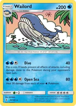 Wailord 30/145 Rare SM - Guardians Rising Pokemon Card - Image 1