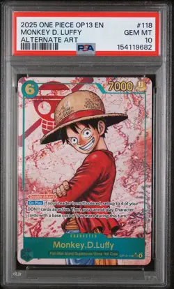 2025 One Piece OP13 En #118 Monkey D. Luffy Alternate Art PSA 10 GEM MINT - Image 1