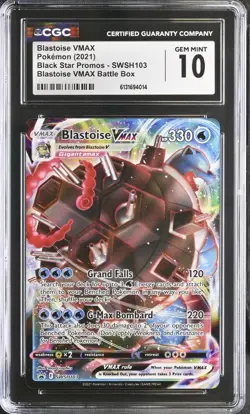 CGC 10 Blastoise VMAX SWSH103 Full Art Black Star Promo Pokemon Card - Image 1