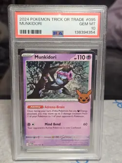 PSA 10 Gem Mint Munkidori Graded Pokemon Card #095 Trick or Trade 1 Swirl 2024 - Image 1