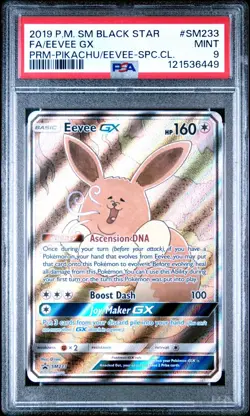 2019 POKEMON SUN MOON BLACK STAR PROMO SM233 FULL ART EEVEE GX PSA 9 MINT - Image 1