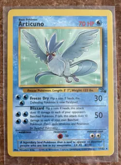 Pokemon Articuno 17/62 Fossil Rare Unlimited Regular WOTC 1999 LP-MP - Image 1