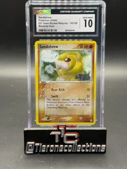 Pokemon Sandshrew CGC 10 Gem Mint, EX Team Rocket Returns 74 Reverse Holo Stamp - Image 1