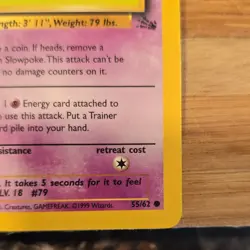 Pokemon Slowpoke Fossil 1st Edition 55/62 Regular 50 HP Common English 1999 - Image 3