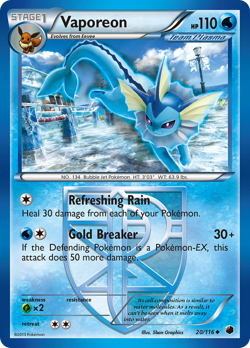 Vaporeon 20/116 Uncommon Plasma Freeze Pokemon Lightly Played - Image 1