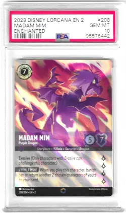 2023 Disney Lorcana EN 2 Madam Mim Enchanted Gem PSA 10 208/204 - Image 1