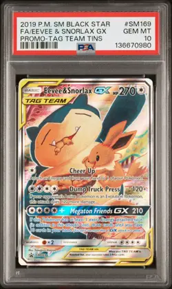 2019 Pokemon - SM Black Star Promo FA/Eevee & Snorlax GX Tag Team SM169 PSA 10 - Image 1