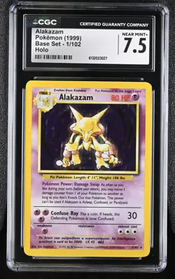 CGC 7.5 NEAR MINT+ Alakazam 1/102 Base Set Holo Pokemon Card - Image 1