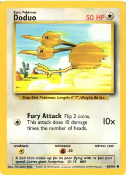 Doduo 48/102 Base Set Common 1999 Pokemon Game Card WOTC - Image 1