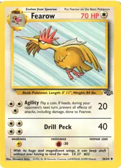 Fearow 36/64 Jungle Set Uncommon 1999 Pokemon Game Card WOTC - Image 1