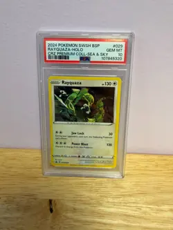 2024 POKEMON RAYQUAZA SWSH029 BLACK STAR PROMO SEA & SKY COSMO HOLO SWIRL PSA 10 - Image 1