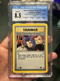 CGC 8.5 Here Comes Team Rocket! Team Rocket 1st Edition 15/82 Holo Pokemon TCG - Image 1