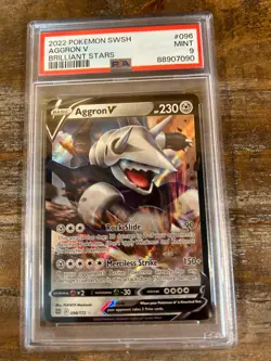 POKEMON 2022 Brilliant Stars AGGRON V #096 PSA 9 Mint RARE - Image 1