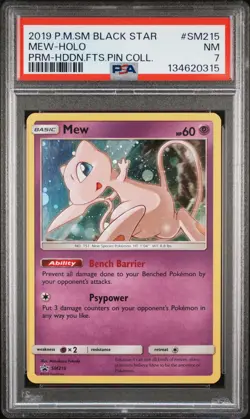 2019 POKEMON SM BLACK STAR PROMO HIDDEN FATES PIN COLL #SM215 MEW-HOLO PSA 7 - Image 1