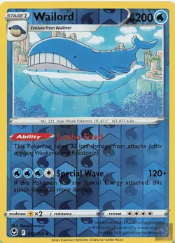 Wailord 038/195 Silver Tempest Pokemon Reverse Holo Lightly Played - Image 1