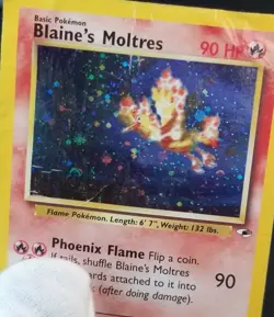 [DMG] Swirl English Blaines Moltres 1/132 Gym Heroes Holo Rare Unlimited Pokemon - Image 1