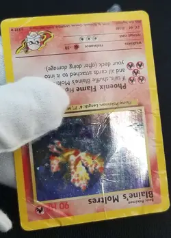 [DMG] Swirl English Blaines Moltres 1/132 Gym Heroes Holo Rare Unlimited Pokemon - Image 3