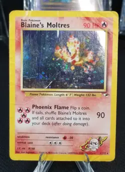 [DMG] Swirl English Blaines Moltres 1/132 Gym Heroes Holo Rare Unlimited Pokemon - Image 5