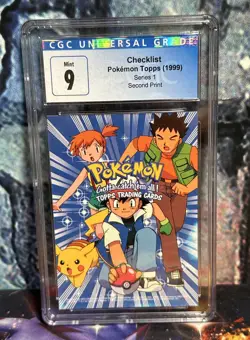 1999 TOPPS POKEMON SERIES 1 2nd PRINT CHECKLIST CGC 9 MINT -- RARE! - Image 1
