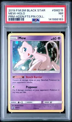 Mew SM215 PSA 7 NM Holo Hidden Fates Black Star Promo Pokemon Card Holo Bleed 🔥 - Image 1