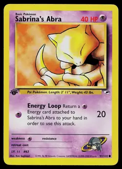 Pokemon Card - Sabrina's Abra Gym Heroes 91/132 1st Edition Common - Image 1