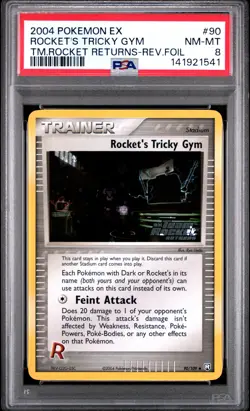 2004 POKEMON EX TEAM ROCKET RETURNS #90 ROCKET'S TRICKY GYM-REVERSE FOIL PSA 8 - Image 1