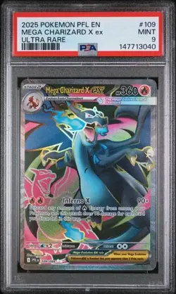 2025 POKEMON PFL EN-PHANTASMAL FLAMES ULTRA RARE #109 MEGA CHARIZARD X EX PSA 9 - Image 1