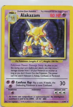 Alakazam 1/102 Base Set Holo Rare Unlimited Pokemon TCG Card HP Condition - Image 1