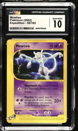 CGC 10 GEM MINT Mewtwo 56/165 Expedition Base Set Pokemon Card - Image 1