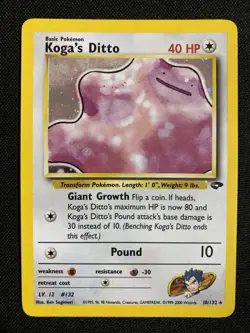 Pokemon TCG Koga's Ditto Holo Unlimited Rare Card 10/132 Gym Challenge LP - Image 1