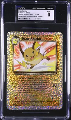 CGC 9 MINT Dark Raichu S3/S4 Jumbo Legendary Collection Box Topper Pokemon Card - Image 1