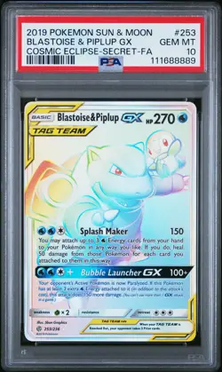 2019 POKEMON SUN & MOON COSMIC ECLIPSE FULL ART/BLASTOISE & PIPLUP GX PSA 10 - Image 1