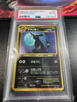 PSA Graded NM-MINT 8 2000 Japanese Pokemon Neo 2 Umbreon Moonbreon RARE Holo 197 - Image 4