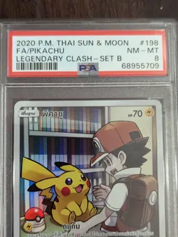 THAI Pokemon Ash & Pikachu Legendary Clash Cosmic Eclipse Full Art #198 PSA 8 - Image 2